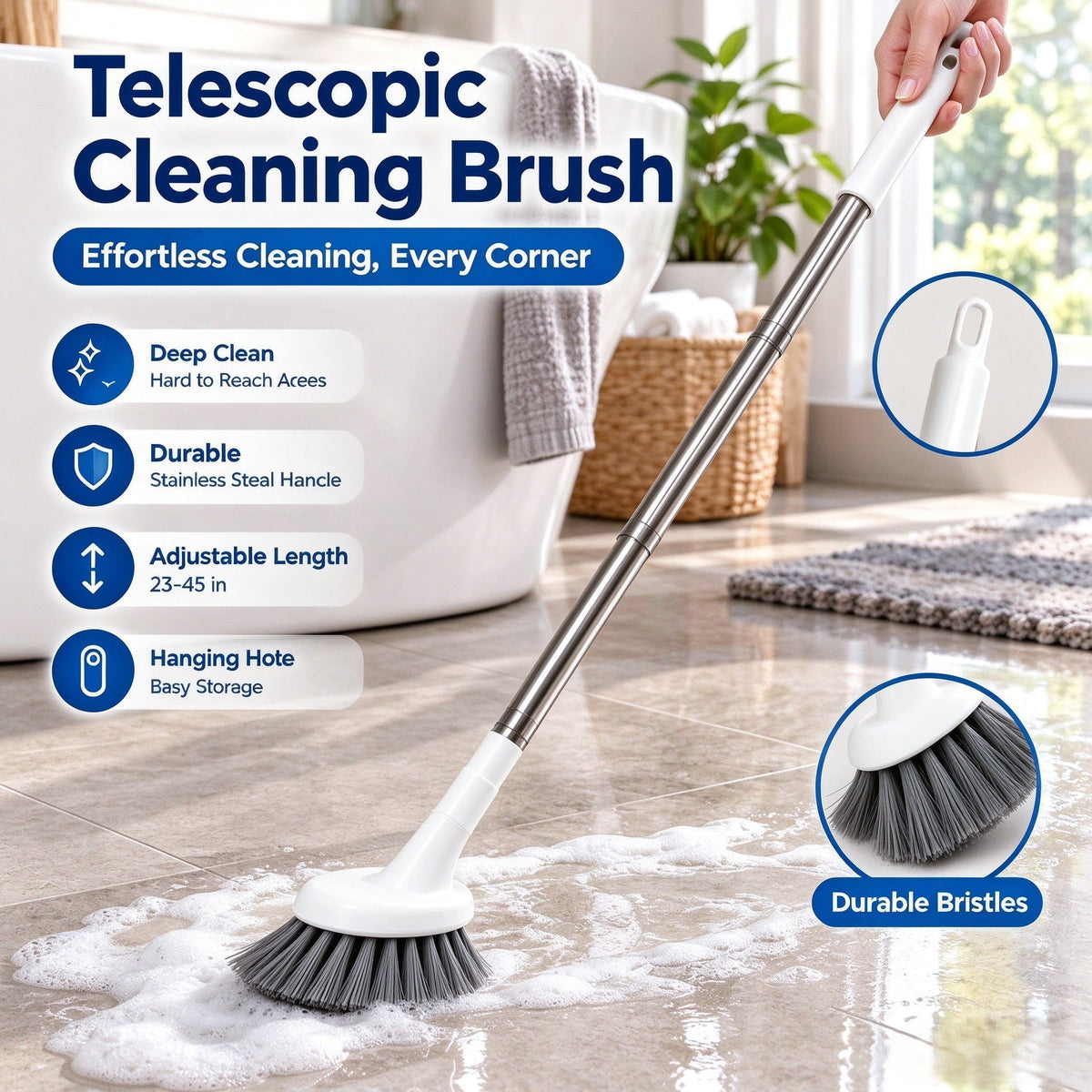 🥳2026 HOT SALE🥳💞50K+ SOLD! 🚽🧹 50% OFF! Telescopic Crevice Cleaning Brush – L-shaped head reaches tight corners, extends 38.5–115cm. No bending, no kneeling! 🛡️✅