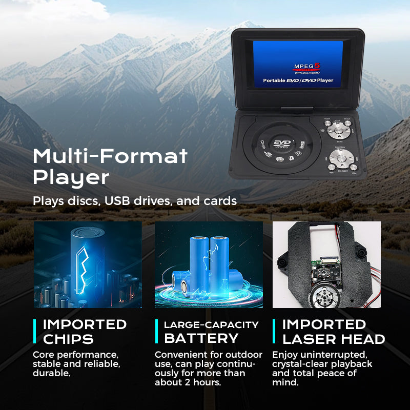 🥳2026 HOT SALE🥳💞50K+ SOLD! 📀🎮 50% OFF! Portable DVD/EVD Player with Game Function – 7" swivel screen, rechargeable battery, USB & AV out. Movies & games on the go! 🛡️✅