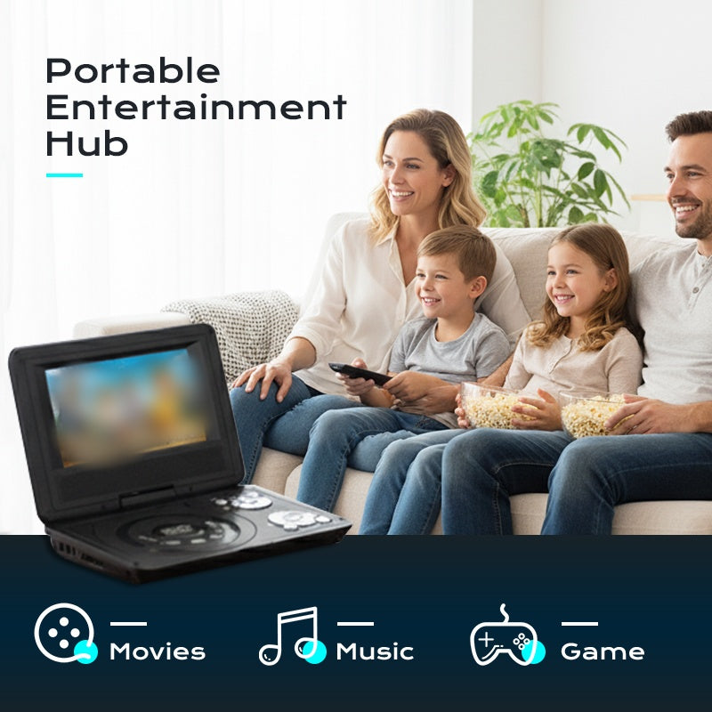 🥳2026 HOT SALE🥳💞50K+ SOLD! 📀🎮 50% OFF! Portable DVD/EVD Player with Game Function – 7" swivel screen, rechargeable battery, USB & AV out. Movies & games on the go! 🛡️✅