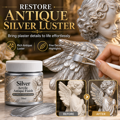 🥳2026 HOT SALE🥳💞50K+ SOLD! 👼✨ High Gloss Gypsum Angel Statue with Brush – antique silver dry-brush formula highlights ornate details. 50ml jar + precision brush. Transform plain plaster into elegant décor! 🛡️💪