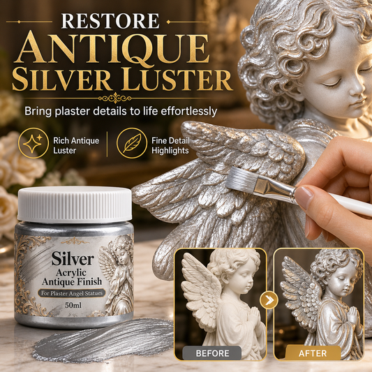 🥳2026 HOT SALE🥳💞50K+ SOLD! 👼✨ High Gloss Gypsum Angel Statue with Brush – antique silver dry-brush formula highlights ornate details. 50ml jar + precision brush. Transform plain plaster into elegant décor! 🛡️💪