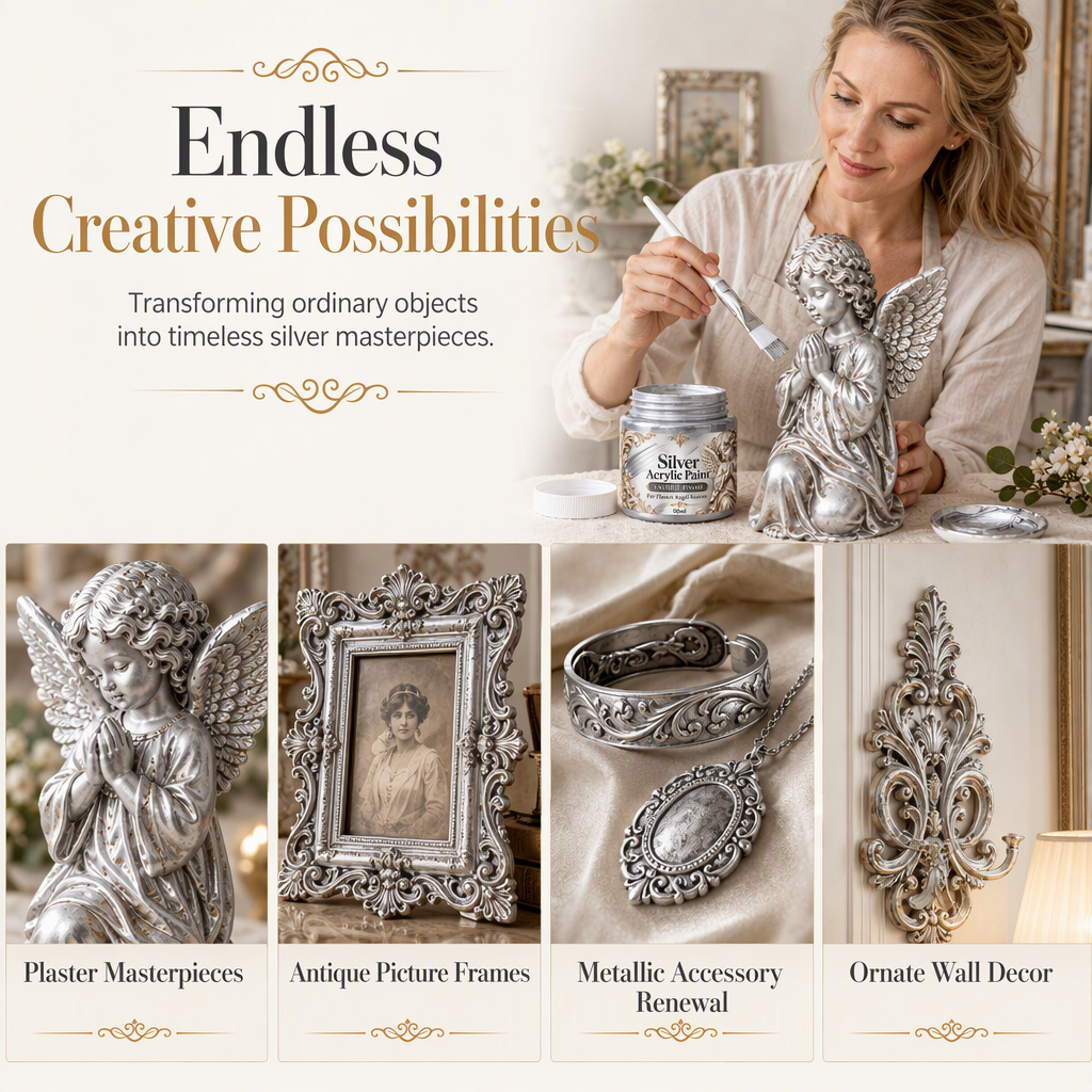 🥳2026 HOT SALE🥳💞50K+ SOLD! 👼✨ High Gloss Gypsum Angel Statue with Brush – antique silver dry-brush formula highlights ornate details. 50ml jar + precision brush. Transform plain plaster into elegant décor! 🛡️💪