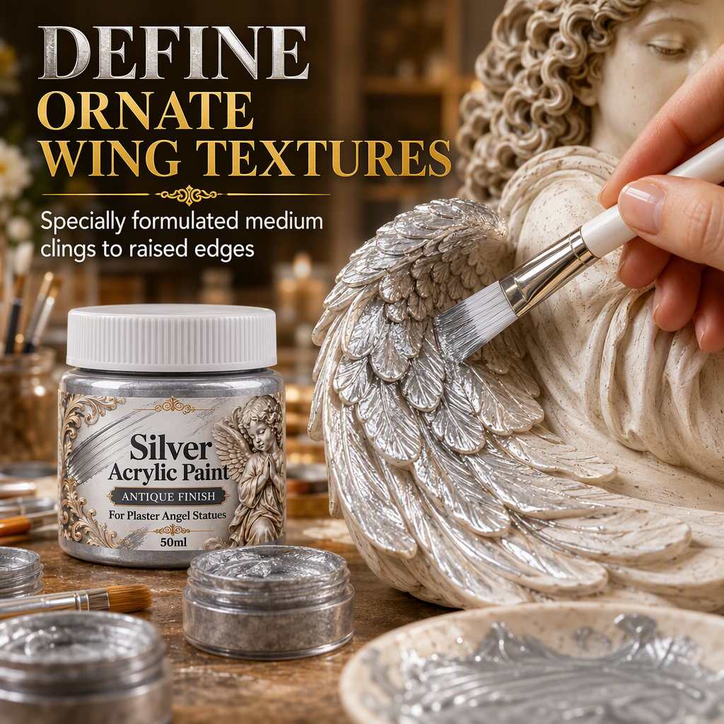 🥳2026 HOT SALE🥳💞50K+ SOLD! 👼✨ High Gloss Gypsum Angel Statue with Brush – antique silver dry-brush formula highlights ornate details. 50ml jar + precision brush. Transform plain plaster into elegant décor! 🛡️💪