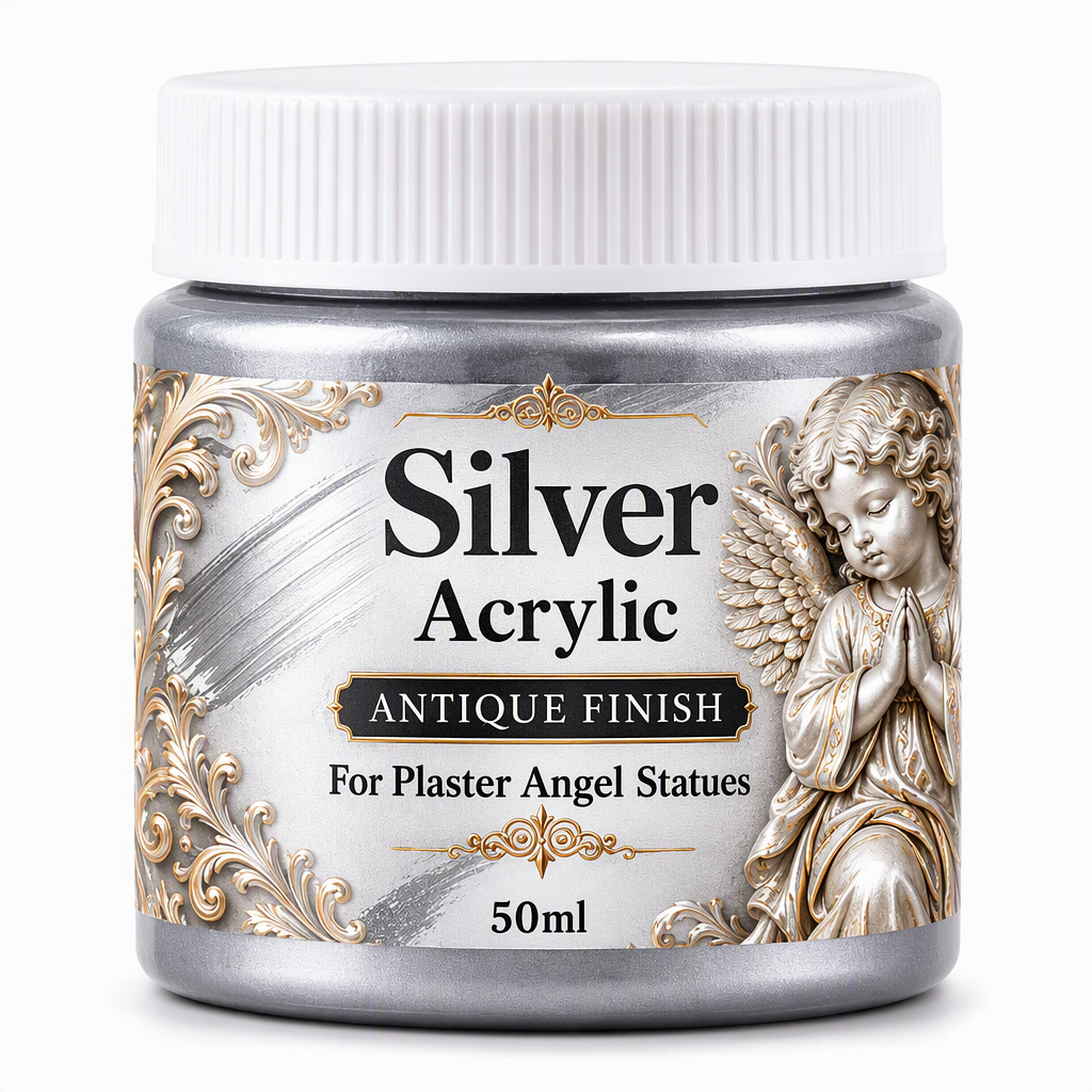 🥳2026 HOT SALE🥳💞50K+ SOLD! 👼✨ High Gloss Gypsum Angel Statue with Brush – antique silver dry-brush formula highlights ornate details. 50ml jar + precision brush. Transform plain plaster into elegant décor! 🛡️💪