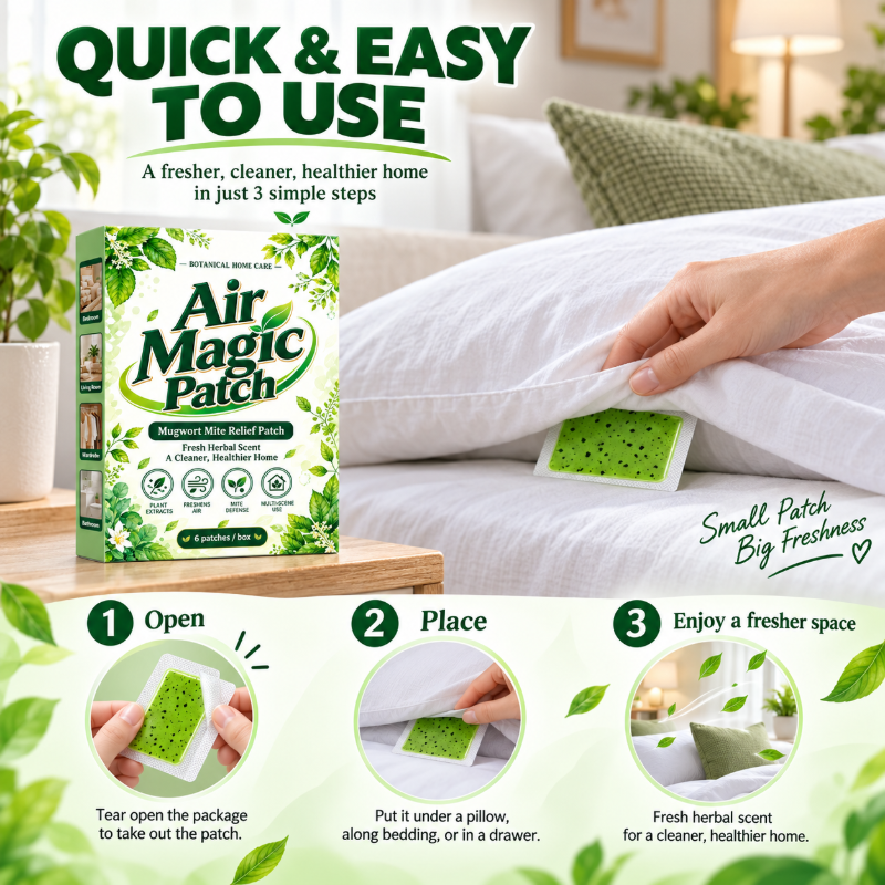 🥳2026 HOT SALE🥳💞50K+ SOLD! 🌿🛏️ 50% OFF! Mugwort Mite Relief Patch (6 Pcs) – natural plant formula, up to 60-day freshness. Place under pillow or in wardrobe for cleaner, fresher sleep! 🛡️✅