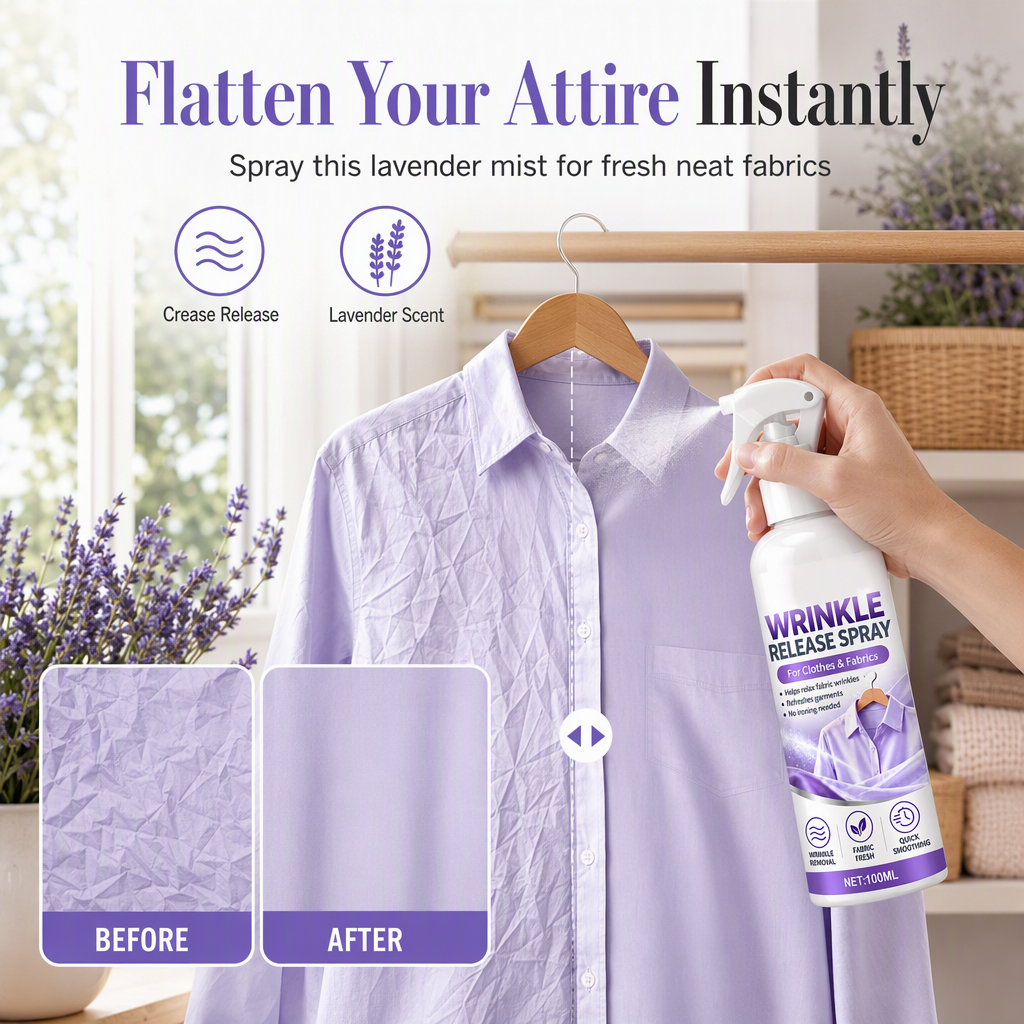 🥳2026 HOT SALE🥳💞50K+ SOLD! 💨👔 50% OFF! No Ironing Clothing Remover Spray – instantly smooths wrinkles, no heat needed. Gentle botanical formula, travel sizes. Look crisp anywhere! 🛡️✅