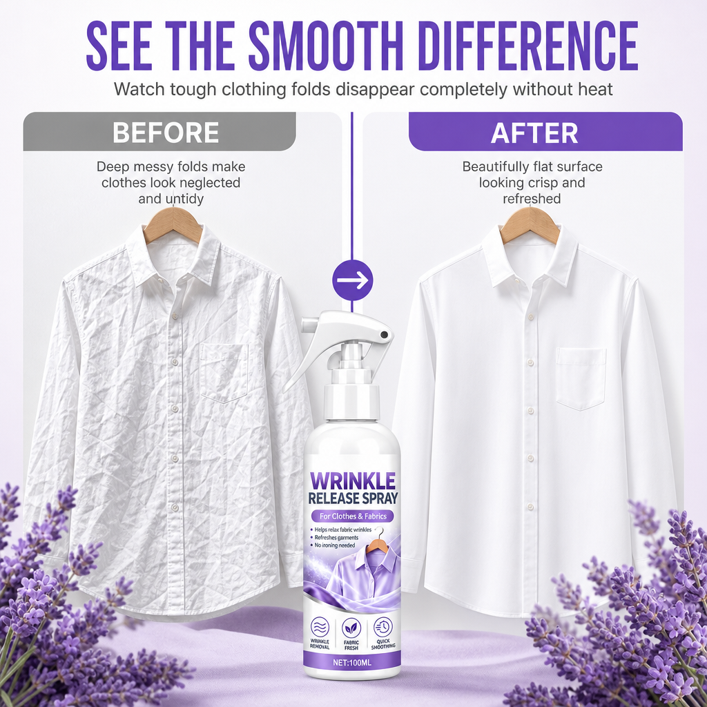🥳2026 HOT SALE🥳💞50K+ SOLD! 💨👔 50% OFF! No Ironing Clothing Remover Spray – instantly smooths wrinkles, no heat needed. Gentle botanical formula, travel sizes. Look crisp anywhere! 🛡️✅