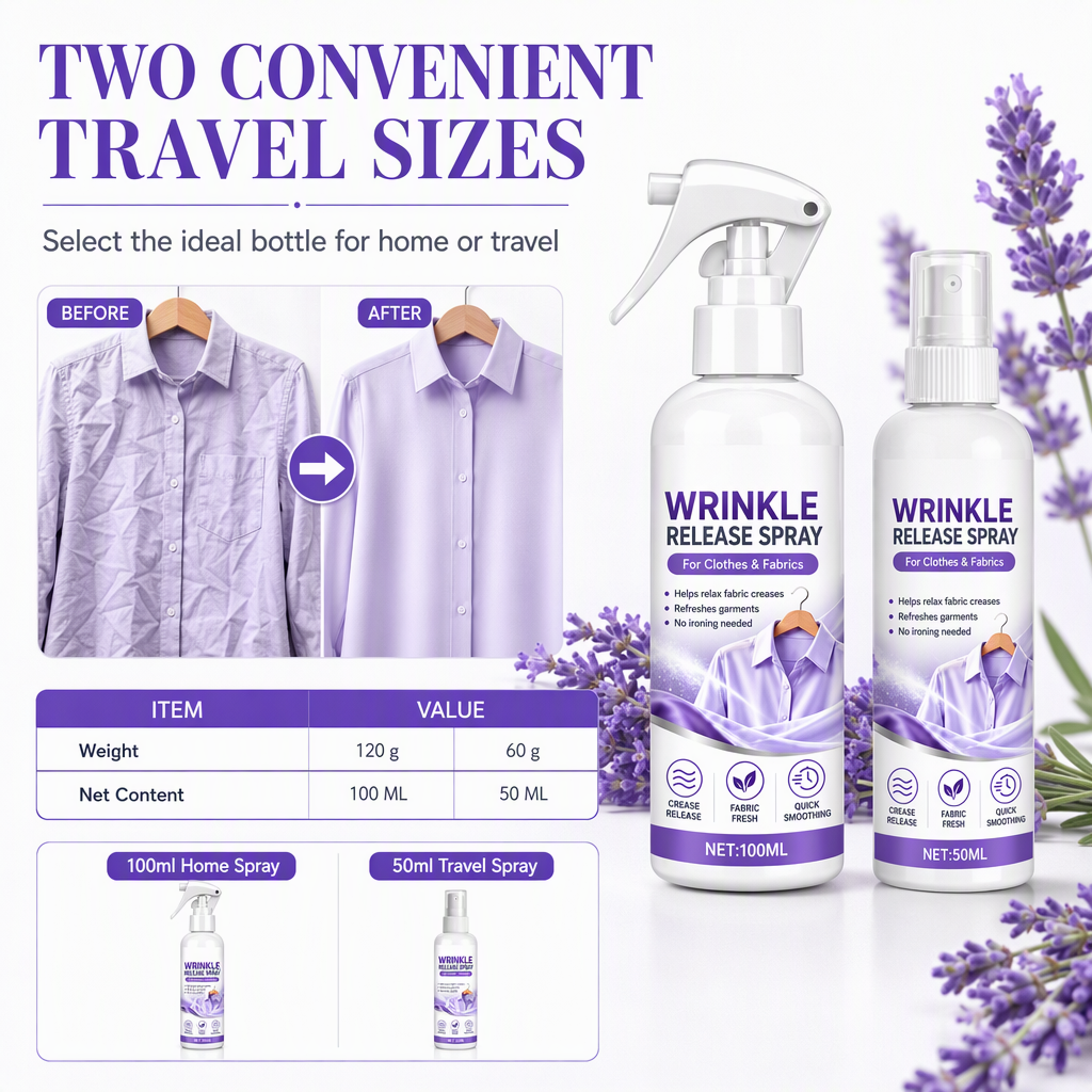 🥳2026 HOT SALE🥳💞50K+ SOLD! 💨👔 50% OFF! No Ironing Clothing Remover Spray – instantly smooths wrinkles, no heat needed. Gentle botanical formula, travel sizes. Look crisp anywhere! 🛡️✅