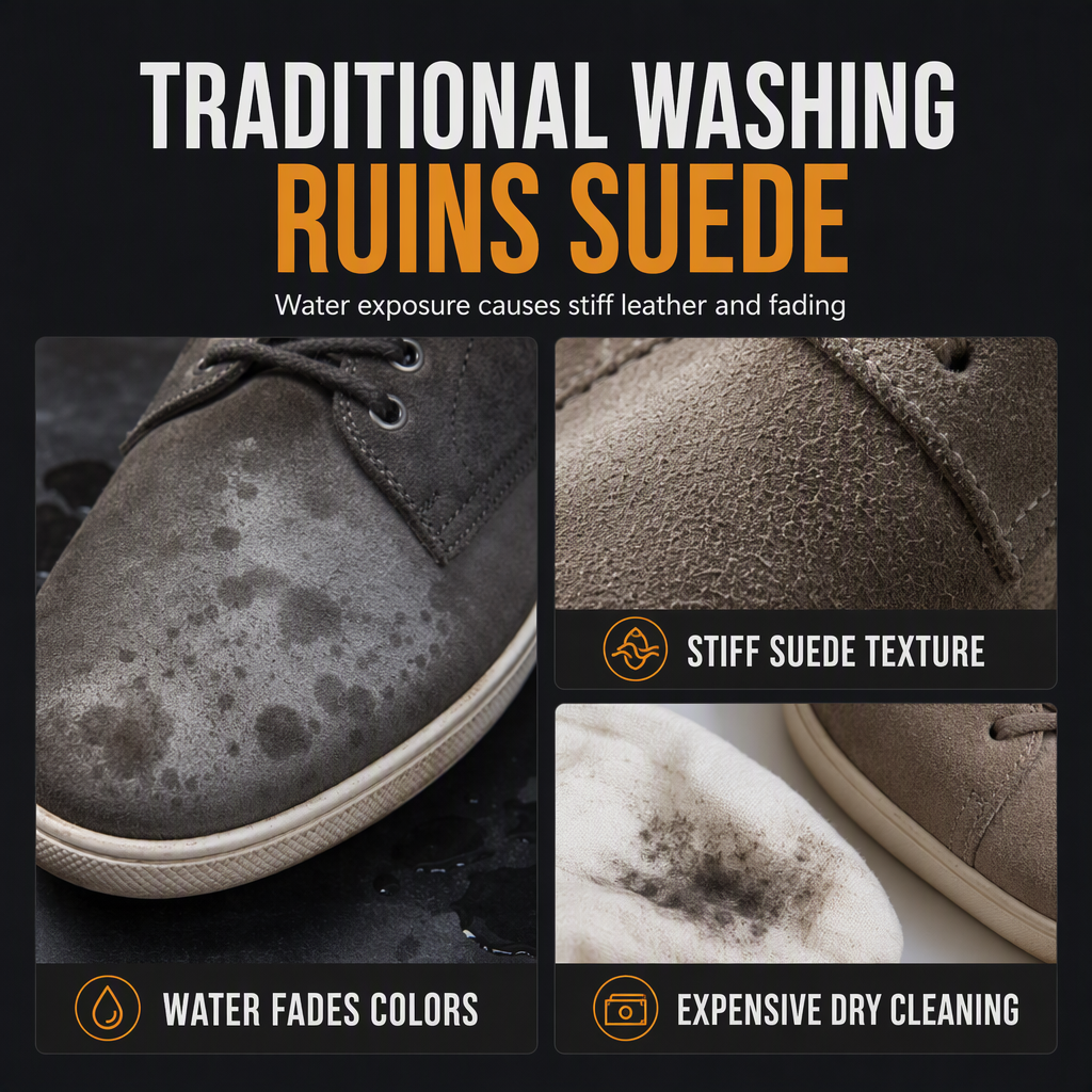 🥳2026 HOT SALE🥳💞50K+ SOLD! 👟🧼 50% OFF! Suede & Nubuck Dry Cleaner – waterless foam removes oil stains, built-in silicone brush protects fibers. Restore shoes & snow boots instantly! 🛡️✅
