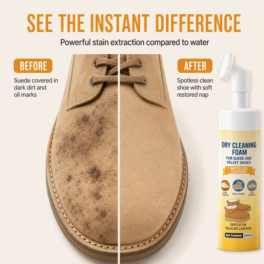 🥳2026 HOT SALE🥳💞50K+ SOLD! 👟🧼 50% OFF! Suede & Nubuck Dry Cleaner – waterless foam removes oil stains, built-in silicone brush protects fibers. Restore shoes & snow boots instantly! 🛡️✅