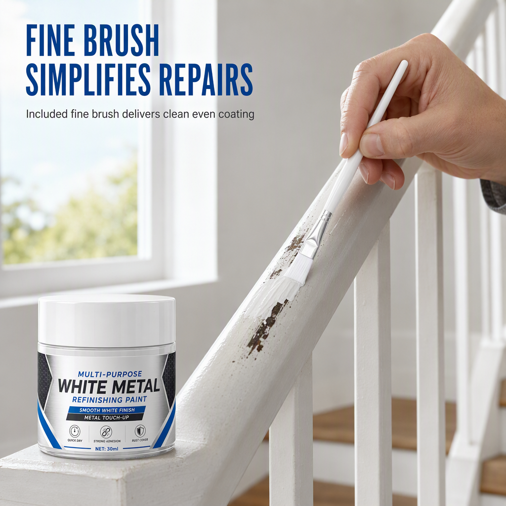 🥳2026 HOT SALE🥳💞50K+ SOLD! 🎨🔧 50% OFF! Multi-Purpose White Metal Touch-Up Paint – fine brush for tight corners, thick cream fills deep grooves. Fast-drying & weather-resistant. Restore appliances & metal surfaces! 🛡️✅