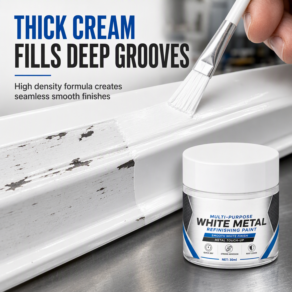 🥳2026 HOT SALE🥳💞50K+ SOLD! 🎨🔧 50% OFF! Multi-Purpose White Metal Touch-Up Paint – fine brush for tight corners, thick cream fills deep grooves. Fast-drying & weather-resistant. Restore appliances & metal surfaces! 🛡️✅