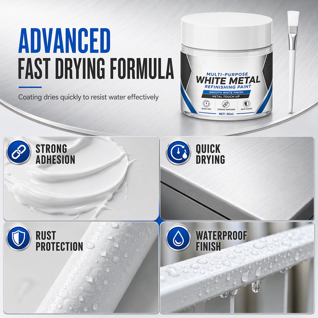 🥳2026 HOT SALE🥳💞50K+ SOLD! 🎨🔧 50% OFF! Multi-Purpose White Metal Touch-Up Paint – fine brush for tight corners, thick cream fills deep grooves. Fast-drying & weather-resistant. Restore appliances & metal surfaces! 🛡️✅