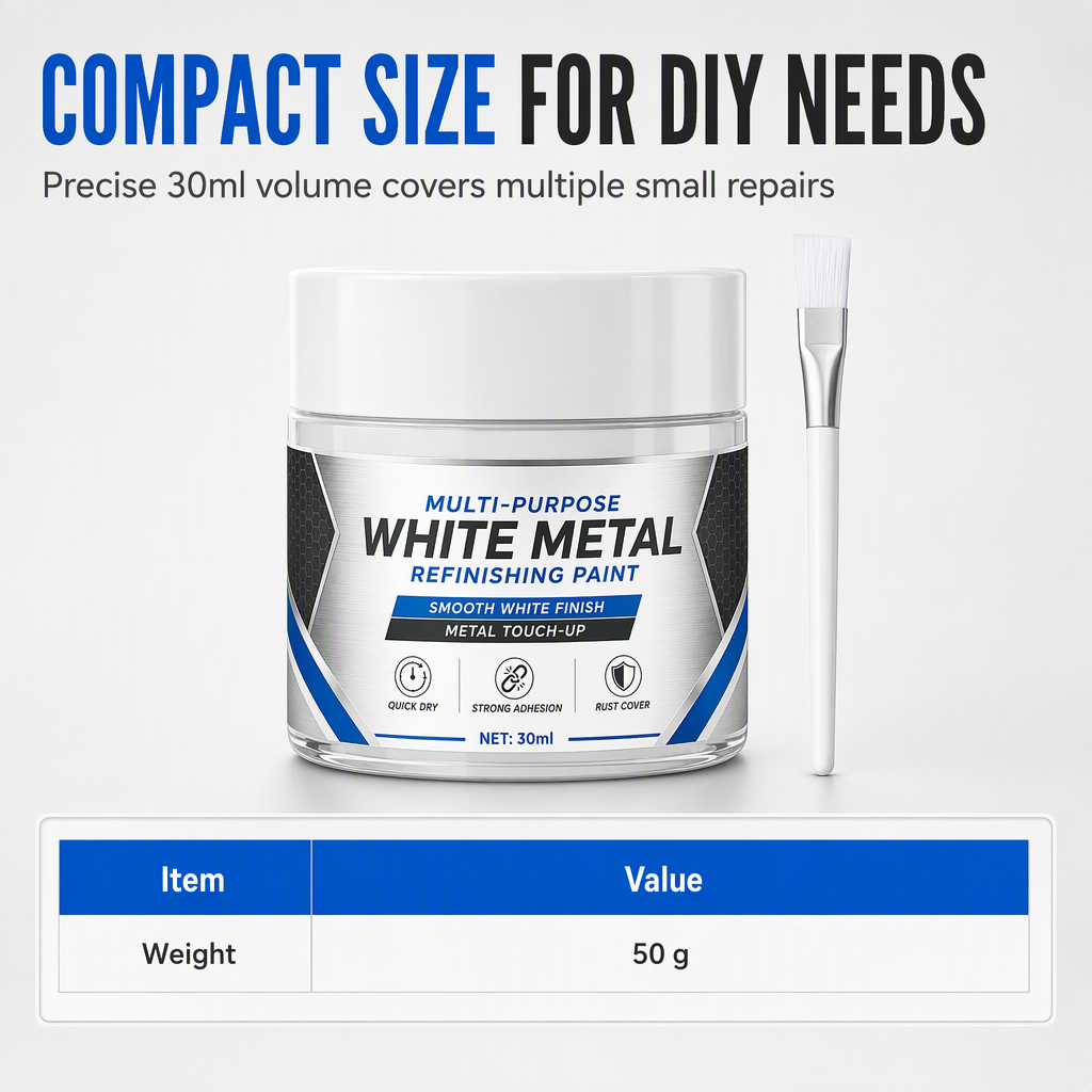🥳2026 HOT SALE🥳💞50K+ SOLD! 🎨🔧 50% OFF! Multi-Purpose White Metal Touch-Up Paint – fine brush for tight corners, thick cream fills deep grooves. Fast-drying & weather-resistant. Restore appliances & metal surfaces! 🛡️✅