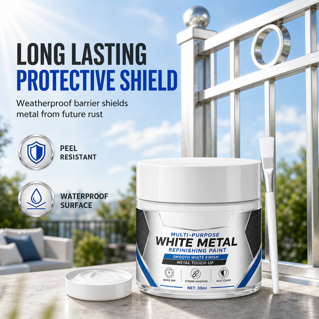 🥳2026 HOT SALE🥳💞50K+ SOLD! 🎨🔧 50% OFF! Multi-Purpose White Metal Touch-Up Paint – fine brush for tight corners, thick cream fills deep grooves. Fast-drying & weather-resistant. Restore appliances & metal surfaces! 🛡️✅