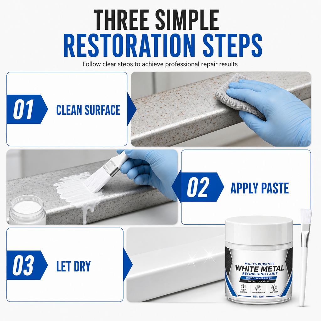 🥳2026 HOT SALE🥳💞50K+ SOLD! 🎨🔧 50% OFF! Multi-Purpose White Metal Touch-Up Paint – fine brush for tight corners, thick cream fills deep grooves. Fast-drying & weather-resistant. Restore appliances & metal surfaces! 🛡️✅