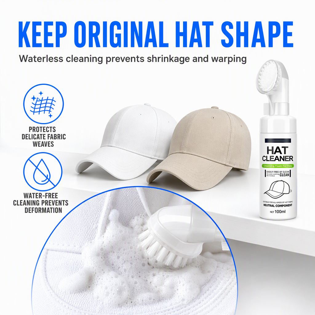 🥳2026 HOT SALE🥳💞50K+ SOLD! 🧢✨ 50% OFF! Rinse-Free Hat Foam Cleaner – dissolves sweat stains & makeup buildup, keeps shape. Works on caps, visors & bucket hats! 🛡️✅