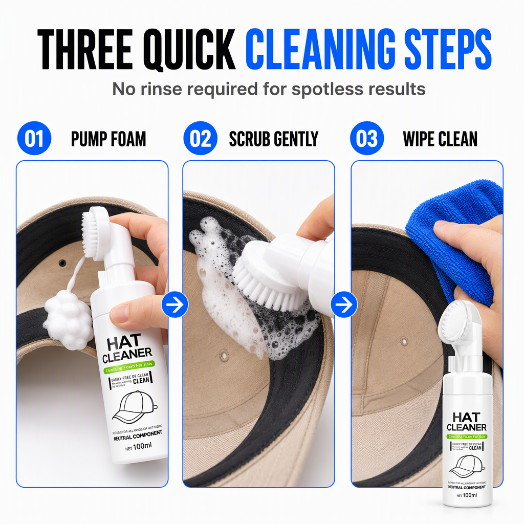 🥳2026 HOT SALE🥳💞50K+ SOLD! 🧢✨ 50% OFF! Rinse-Free Hat Foam Cleaner – dissolves sweat stains & makeup buildup, keeps shape. Works on caps, visors & bucket hats! 🛡️✅