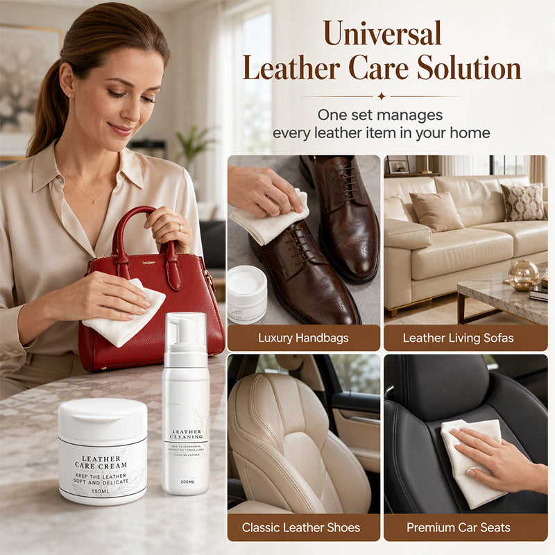 🥳2026 HOT SALE🥳💞50K+ SOLD! 👜✨ 50% OFF! Luxury Leather Cleaner & Nourishing Care Cream Set – coconut oil foam lifts dirt gently, restores supple luster. For bags, sofas & car interiors! 🛡️💚