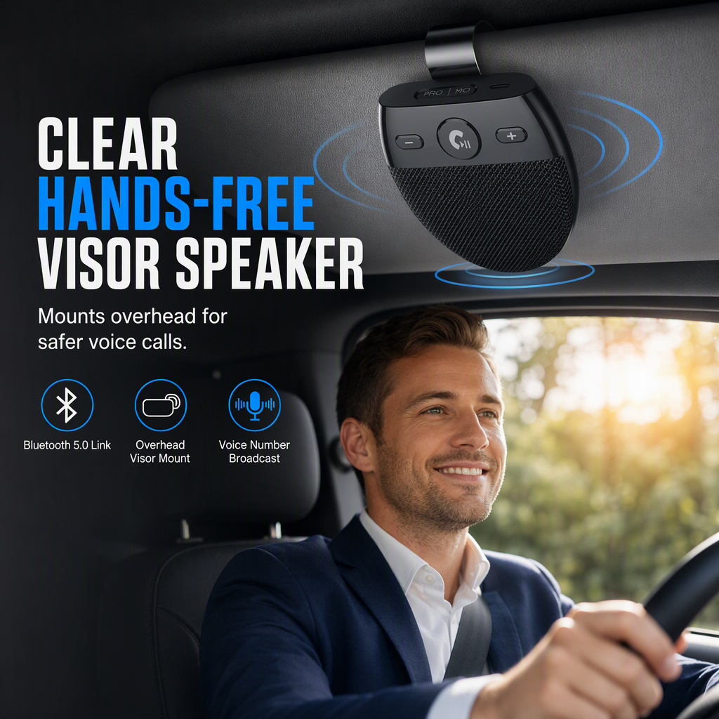 🥳2026 HOT SALE🥳💞50K+ SOLD! 🚗📞 50% OFF! SP11 Car Sun Visor Bluetooth Speakerphone – vibration auto power-on, dual device connection, A2DP, caller ID. Hands-free calls & safer driving! 🛡️✅