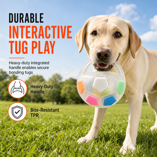 🥳2026 HOT SALE🥳💞50K+ SOLD! 🐶⚽ 50% OFF! Interactive Dog Soccer Ball with Grab Tabs – tough rubber, dual-layer design, reinforced handle for tug & fetch. Durable & safe! 🛡️💪