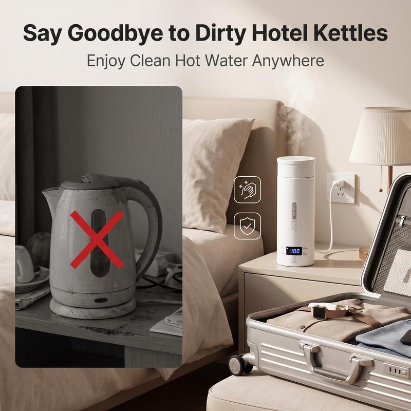 🥳2026 HOT SALE🥳💞50K+ SOLD! 🌡️⚡ 50% OFF! 4-Temperature Portable Kettle – 45-100°C settings, leak-proof, 300W fast heat, 500ml stainless steel. Perfect for baby milk, tea & coffee on the go! 🍼✅