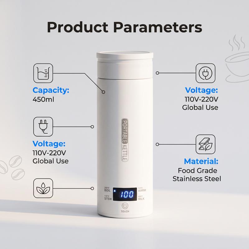 🥳2026 HOT SALE🥳💞50K+ SOLD! 🌡️⚡ 50% OFF! 4-Temperature Portable Kettle – 45-100°C settings, leak-proof, 300W fast heat, 500ml stainless steel. Perfect for baby milk, tea & coffee on the go! 🍼✅