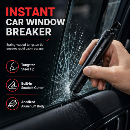 🥳2026 HOT SALE🥳💞50K+ SOLD! 🚗🆘 50% OFF! Mini Portable Car Safety Hammer – tungsten tip shatters windows & cutter slices seatbelts. Compact, adhesive mount, keep it within reach! 🛡️✅