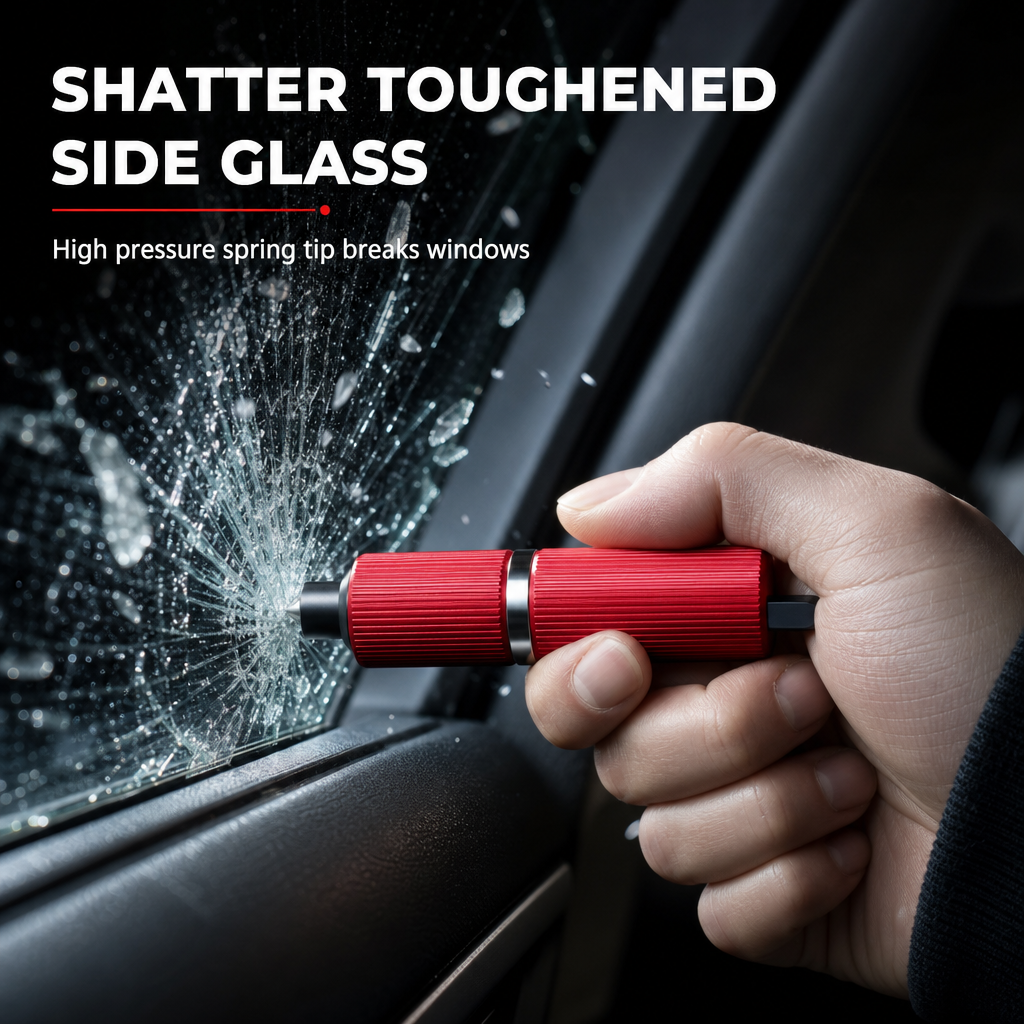 🥳2026 HOT SALE🥳💞50K+ SOLD! 🚗🆘 50% OFF! Mini Portable Car Safety Hammer – tungsten tip shatters windows & cutter slices seatbelts. Compact, adhesive mount, keep it within reach! 🛡️✅