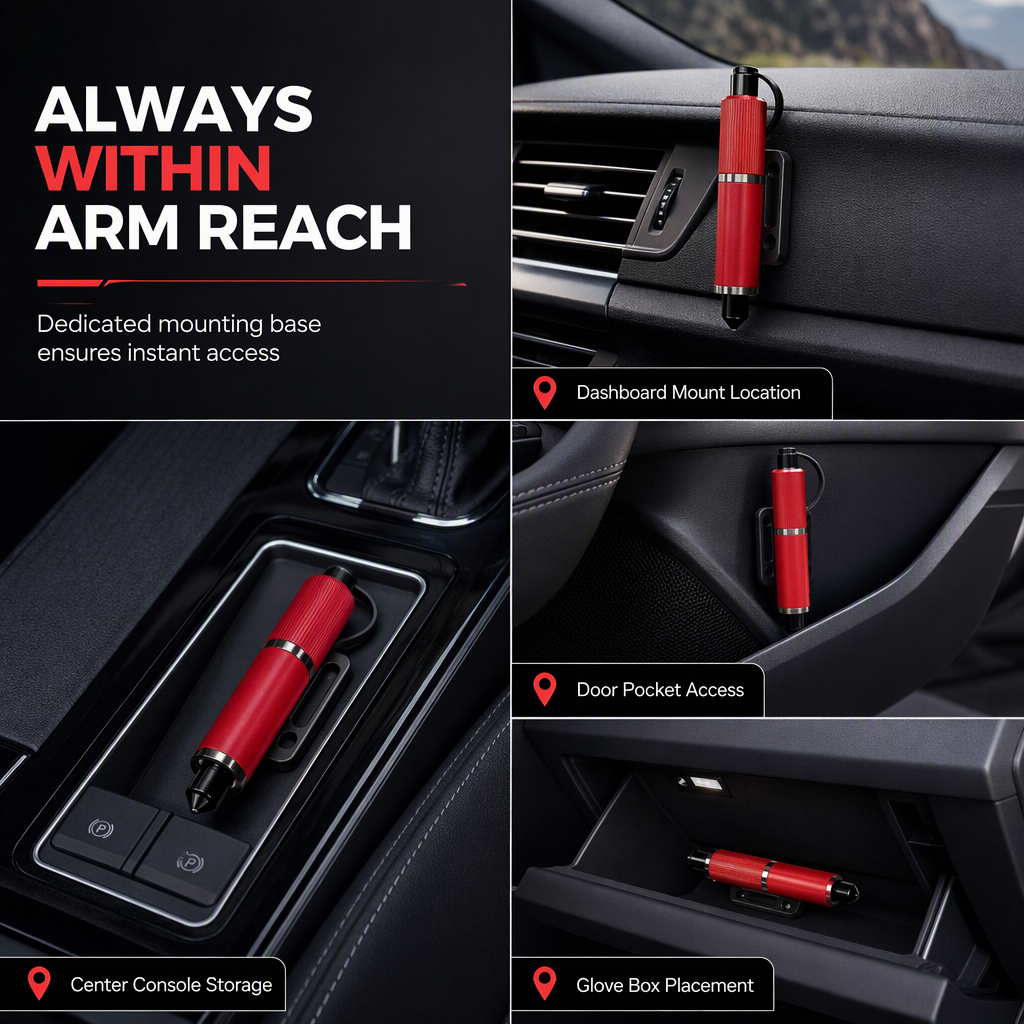 🥳2026 HOT SALE🥳💞50K+ SOLD! 🚗🆘 50% OFF! Mini Portable Car Safety Hammer – tungsten tip shatters windows & cutter slices seatbelts. Compact, adhesive mount, keep it within reach! 🛡️✅
