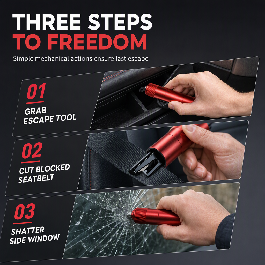🥳2026 HOT SALE🥳💞50K+ SOLD! 🚗🆘 50% OFF! Mini Portable Car Safety Hammer – tungsten tip shatters windows & cutter slices seatbelts. Compact, adhesive mount, keep it within reach! 🛡️✅