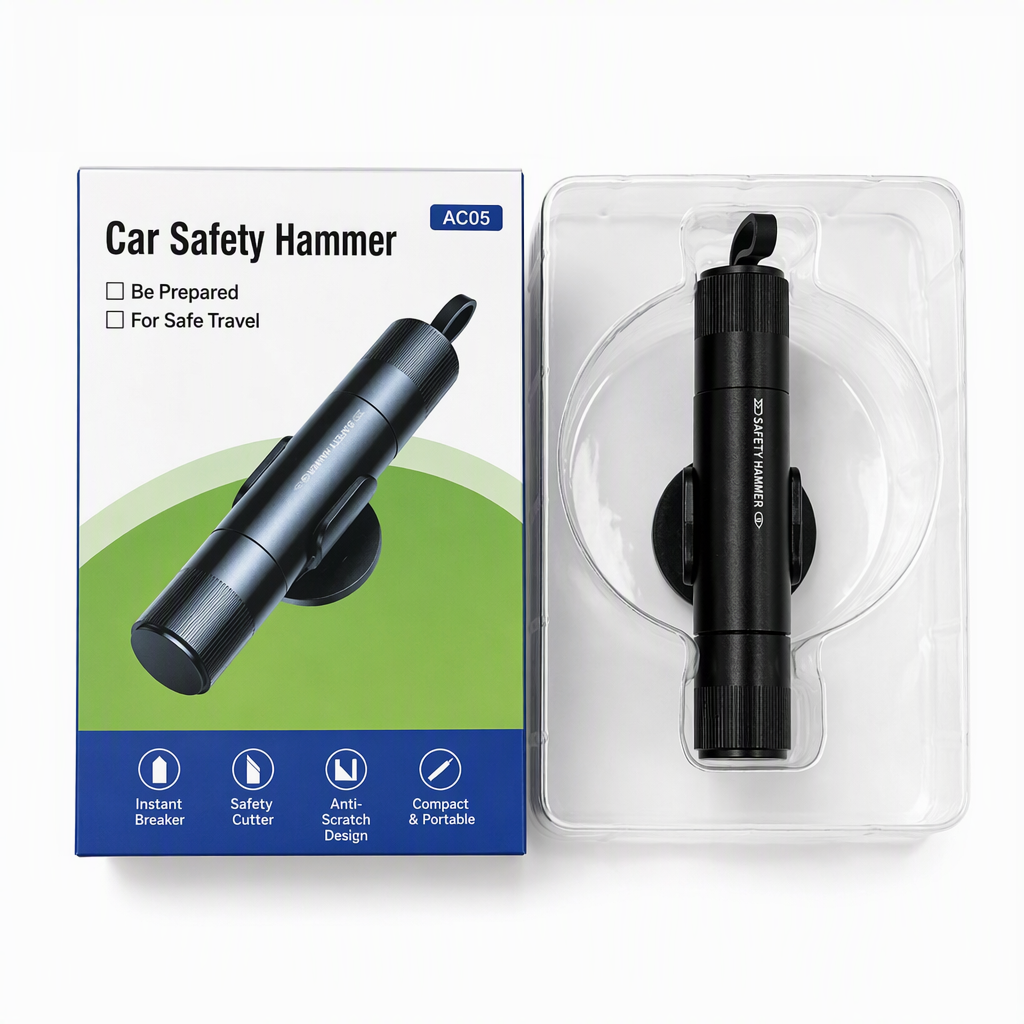 🥳2026 HOT SALE🥳💞50K+ SOLD! 🚗🆘 50% OFF! Mini Portable Car Safety Hammer – tungsten tip shatters windows & cutter slices seatbelts. Compact, adhesive mount, keep it within reach! 🛡️✅