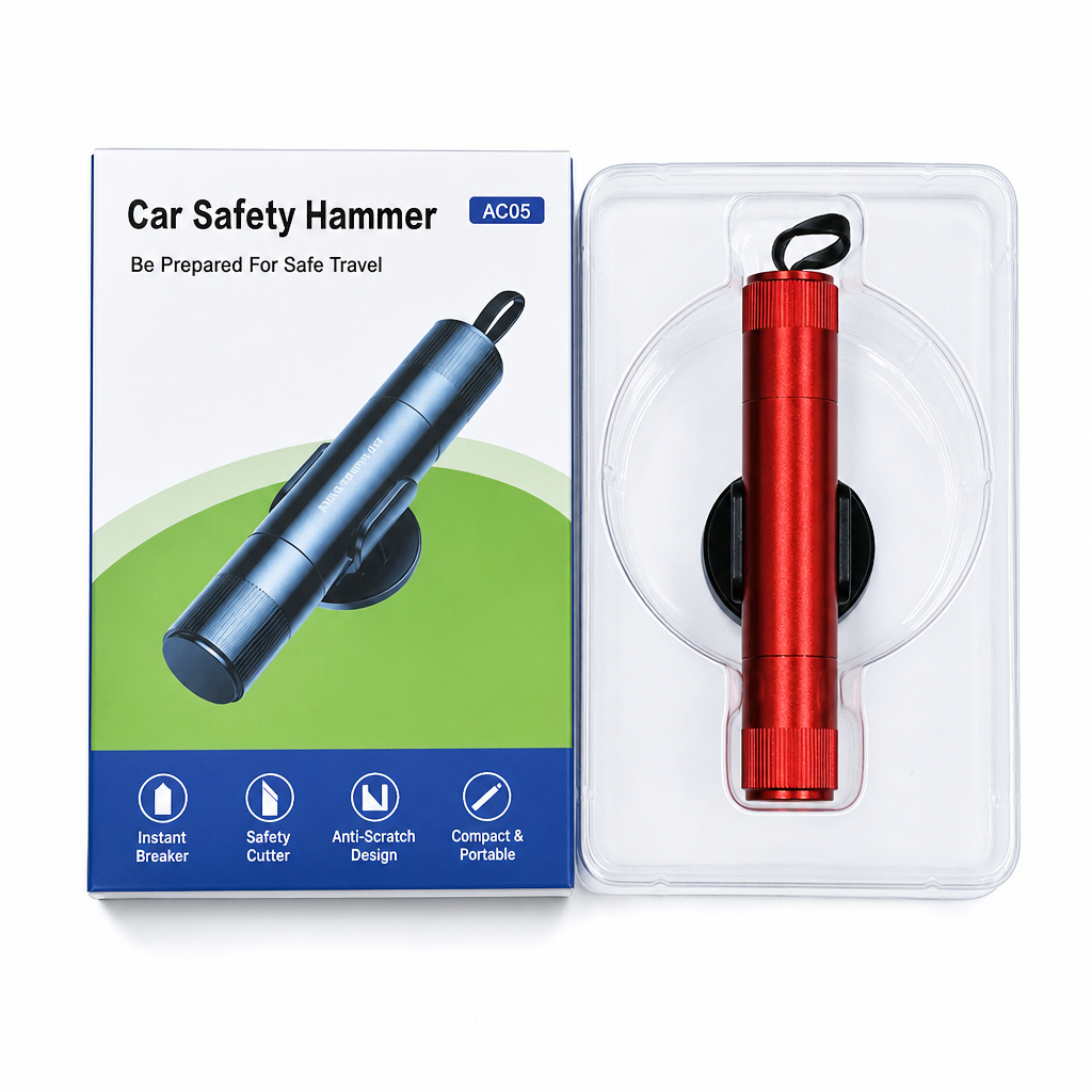 🥳2026 HOT SALE🥳💞50K+ SOLD! 🚗🆘 50% OFF! Mini Portable Car Safety Hammer – tungsten tip shatters windows & cutter slices seatbelts. Compact, adhesive mount, keep it within reach! 🛡️✅