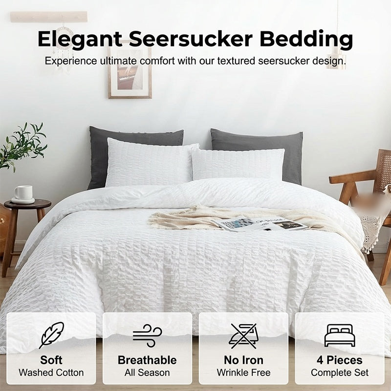 🥳2026 HOT SALE🥳💞50K+ SOLD! 🛏️✨ 50% OFF! 4-Piece Seersucker Bedding Set – 3D textured, breathable & pre-washed soft. Envelope pillowcases, all-season comfort! 🛡️💚
