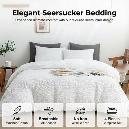 🥳2026 HOT SALE🥳💞50K+ SOLD! 🛏️✨ 50% OFF! 4-Piece Seersucker Bedding Set – 3D textured, breathable & pre-washed soft. Envelope pillowcases, all-season comfort! 🛡️💚