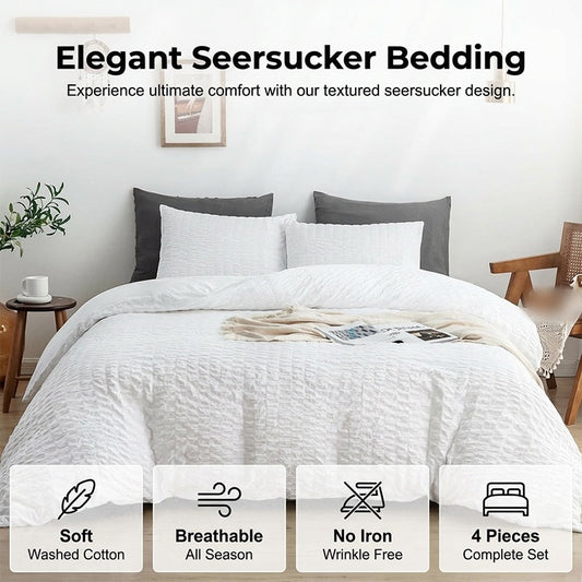 🥳2026 HOT SALE🥳💞50K+ SOLD! 🛏️✨ 50% OFF! 4-Piece Seersucker Bedding Set – 3D textured, breathable & pre-washed soft. Envelope pillowcases, all-season comfort! 🛡️💚