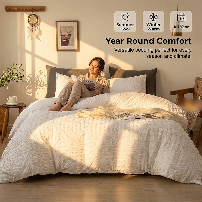 🥳2026 HOT SALE🥳💞50K+ SOLD! 🛏️✨ 50% OFF! 4-Piece Seersucker Bedding Set – 3D textured, breathable & pre-washed soft. Envelope pillowcases, all-season comfort! 🛡️💚
