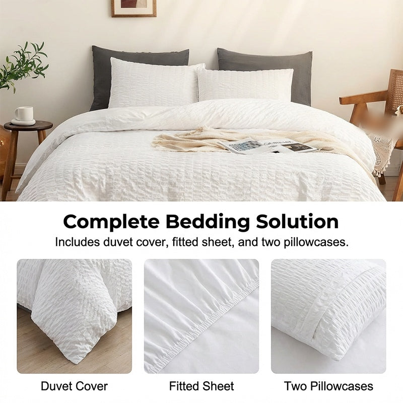 🥳2026 HOT SALE🥳💞50K+ SOLD! 🛏️✨ 50% OFF! 4-Piece Seersucker Bedding Set – 3D textured, breathable & pre-washed soft. Envelope pillowcases, all-season comfort! 🛡️💚