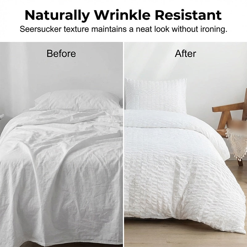 🥳2026 HOT SALE🥳💞50K+ SOLD! 🛏️✨ 50% OFF! 4-Piece Seersucker Bedding Set – 3D textured, breathable & pre-washed soft. Envelope pillowcases, all-season comfort! 🛡️💚