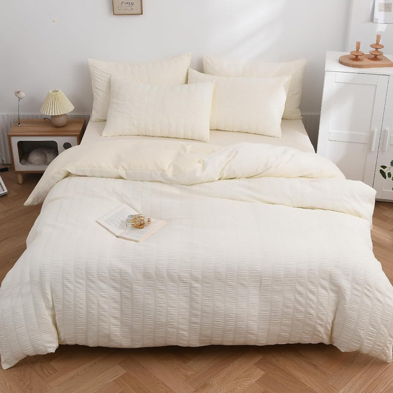 🥳2026 HOT SALE🥳💞50K+ SOLD! 🛏️✨ 50% OFF! 4-Piece Seersucker Bedding Set – 3D textured, breathable & pre-washed soft. Envelope pillowcases, all-season comfort! 🛡️💚
