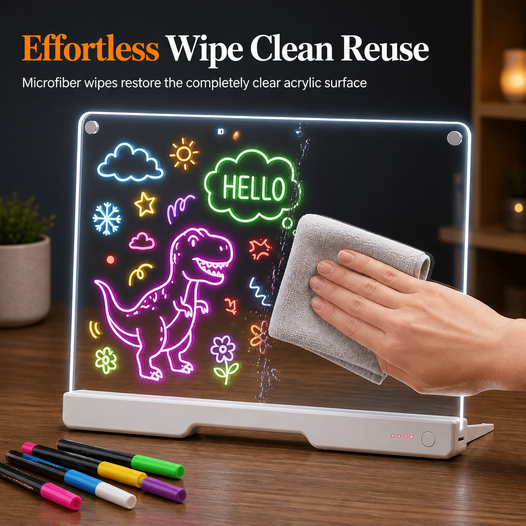 🥳2026 HOT SALE🥳💞50K+ SOLD! 🎨✨ 50% OFF! Rechargeable LED Acrylic Message Board – 7 fluorescent pens, glowing doodle pad, wipe clean & reusable. Perfect for kids DIY & creative fun! 🛡️💚