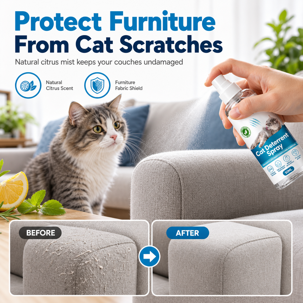🥳2026 HOT SALE🥳💞50K+ SOLD! 🐱🛋️ 50% OFF! Cat Scratch Deterrent Spray – natural citrus stops clawing instantly, protects sofas & wood. Save your furniture! 🛡️✅