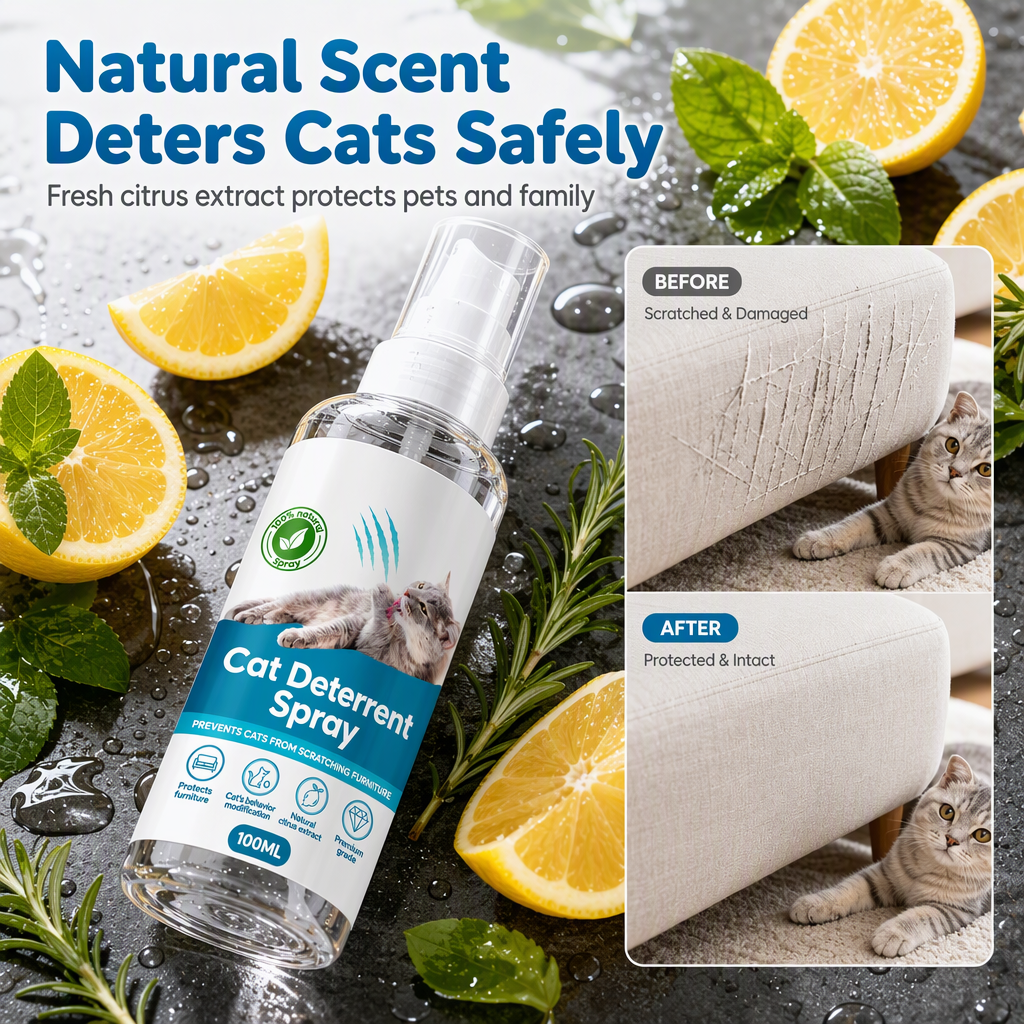 🥳2026 HOT SALE🥳💞50K+ SOLD! 🐱🛋️ 50% OFF! Cat Scratch Deterrent Spray – natural citrus stops clawing instantly, protects sofas & wood. Save your furniture! 🛡️✅