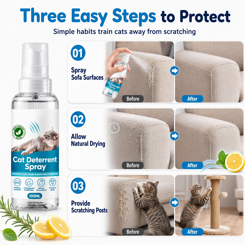 🥳2026 HOT SALE🥳💞50K+ SOLD! 🐱🛋️ 50% OFF! Cat Scratch Deterrent Spray – natural citrus stops clawing instantly, protects sofas & wood. Save your furniture! 🛡️✅