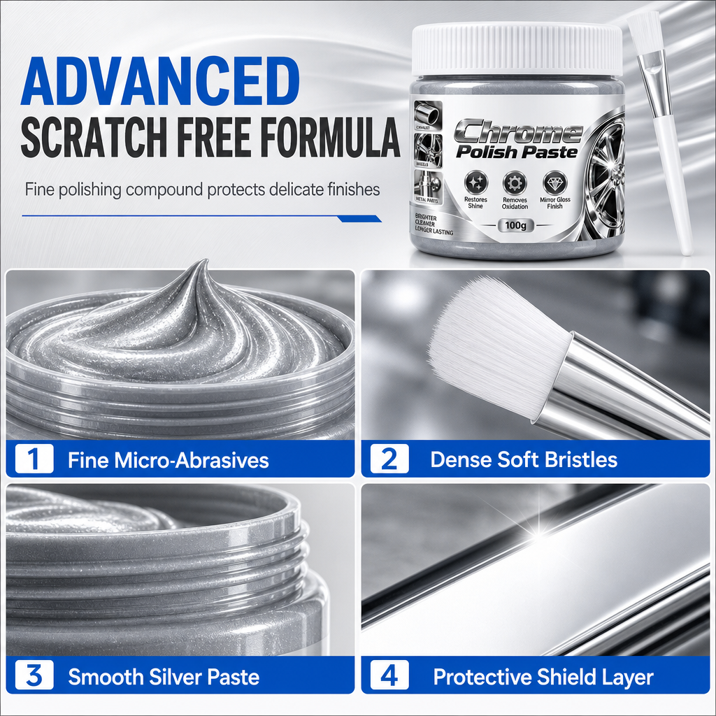 🥳2026 HOT SALE🥳💞50K+ SOLD! ✨🔧 50% OFF! Metal Chrome Polish & Restorer Paste with Brush – scratch-free formula restores mirror shine, removes rust & water spots. Protects chrome, wheels & fixtures! 🛡️💪
