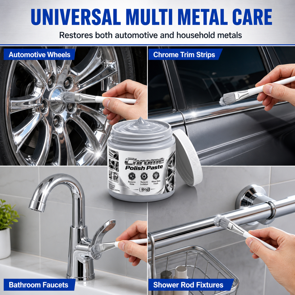 🥳2026 HOT SALE🥳💞50K+ SOLD! ✨🔧 50% OFF! Metal Chrome Polish & Restorer Paste with Brush – scratch-free formula restores mirror shine, removes rust & water spots. Protects chrome, wheels & fixtures! 🛡️💪