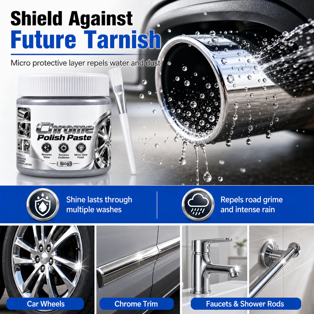 🥳2026 HOT SALE🥳💞50K+ SOLD! ✨🔧 50% OFF! Metal Chrome Polish & Restorer Paste with Brush – scratch-free formula restores mirror shine, removes rust & water spots. Protects chrome, wheels & fixtures! 🛡️💪