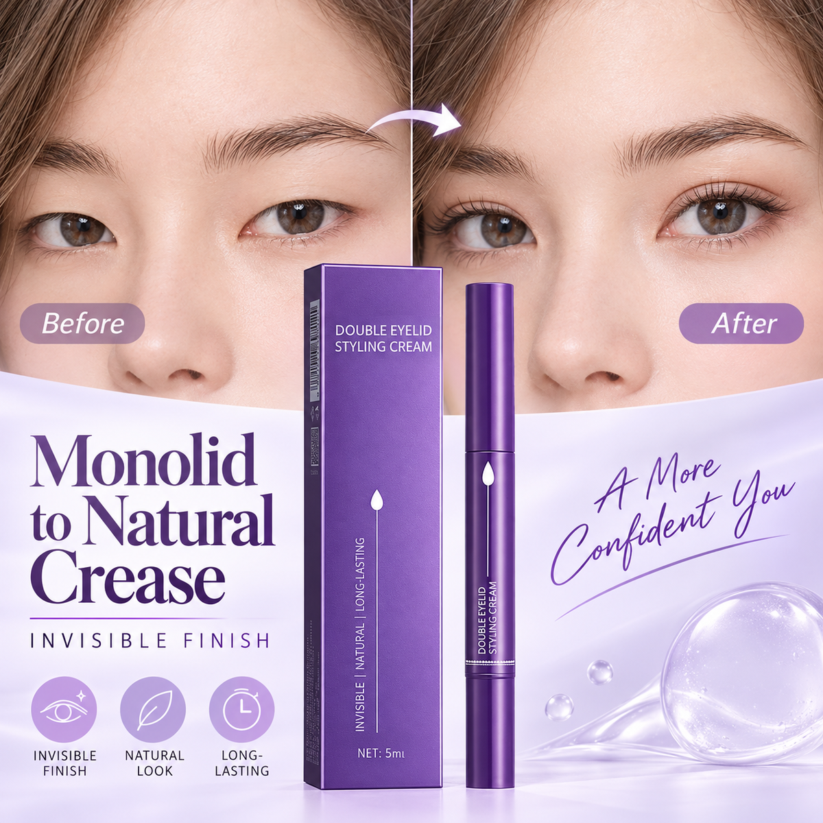 🥳2026 HOT SALE🥳💞50K+ SOLD! 👁️✨ 50% OFF! Invisible Double Eyelid Styling Cream Pen – transparent natural finish, 24-hour hold, gentle botanical formula. Quick 30-second application! 🛡️✅