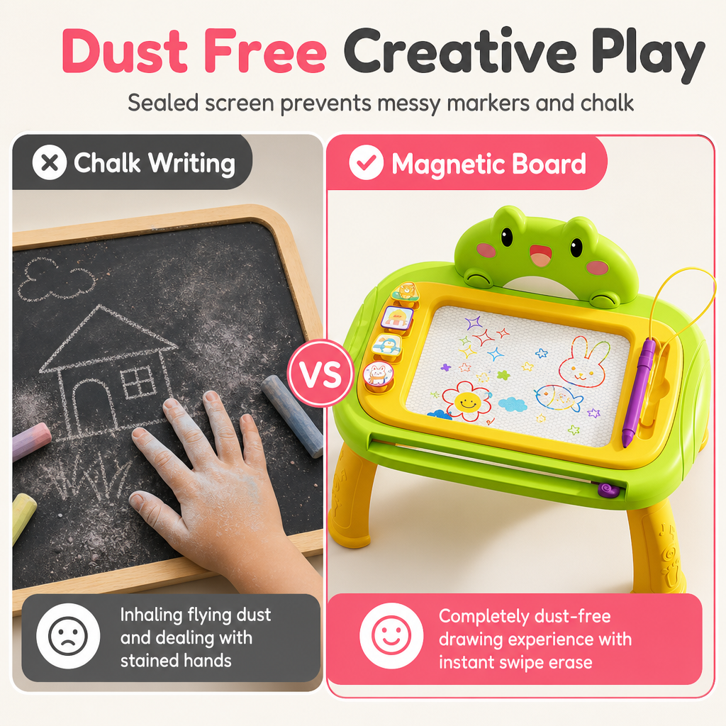 🥳2026 HOT SALE🥳💞50K+ SOLD! 🎨✨ 50% OFF! Kids Magnetic Drawing Board – pen & 4 stamps included, 4-colour screen, mess-free & safe. Creative play anywhere! 🛡️💚
