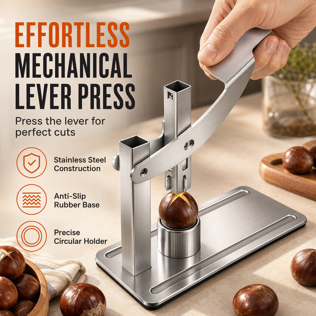 🥳2026 HOT SALE🥳💞50K+ SOLD! 🌰🔧 50% OFF! Stainless Steel Chestnut & Nut Cracker – lever action saves hand strain, stable base & safe scoring. Crack nuts easily! 🛡️✅